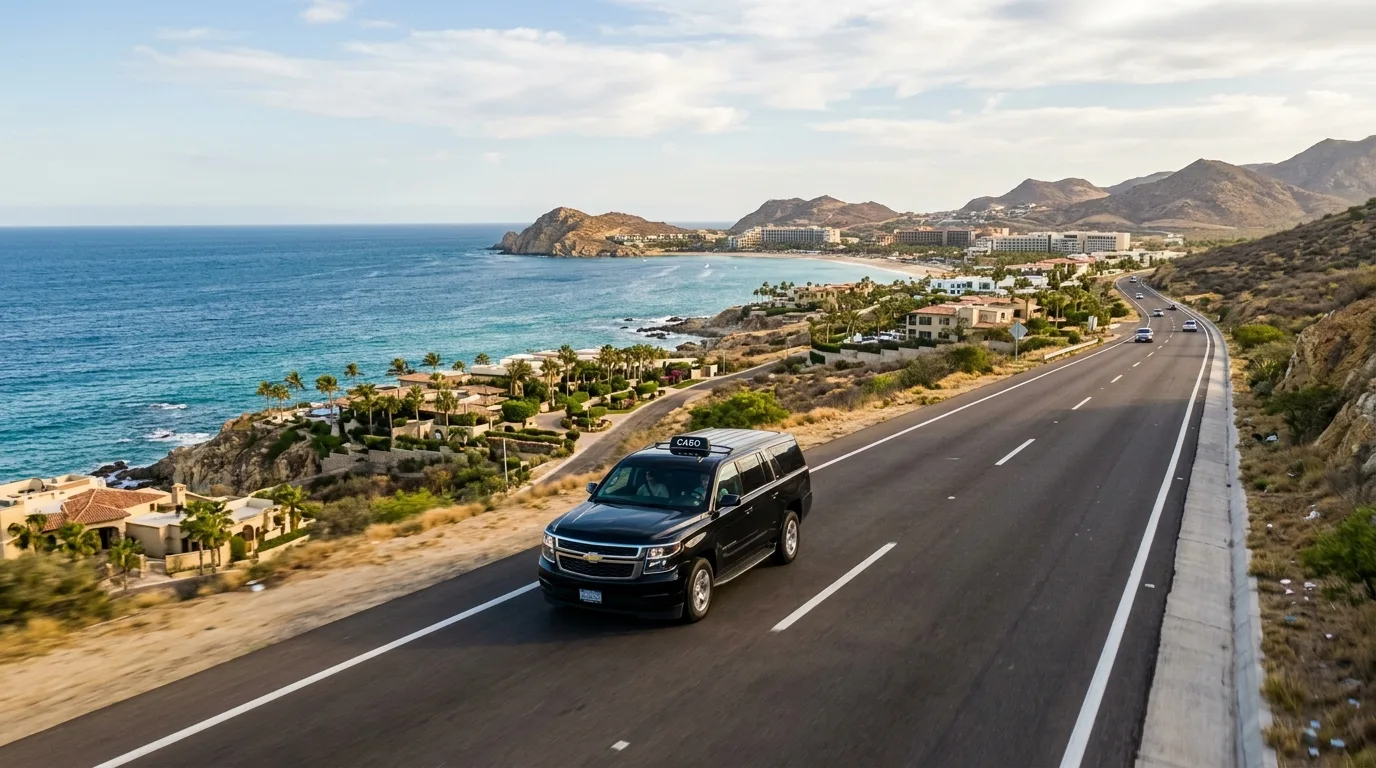 Family enjoying a comfortable private transfer in a luxury van for their San Jose del Cabo airport car service.