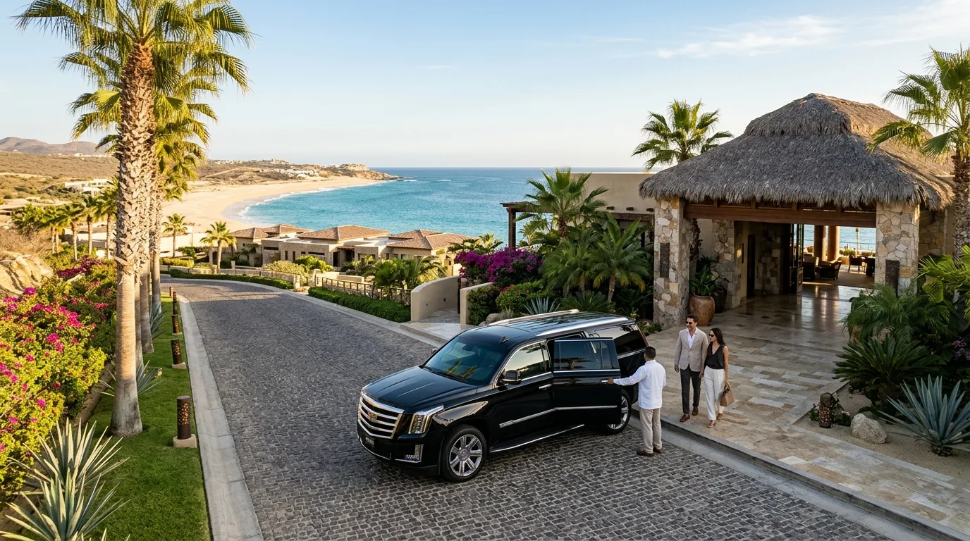 Choya Transportation driver assisting a family with luggage at a San Jose del Cabo resort